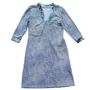 J.McLaughin Gisel Tunic Catalina V Neck Speckle Blue/White/Green Patterned Small